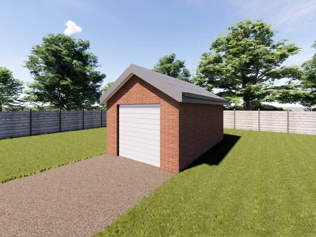 single brick garage with front to back gable roof