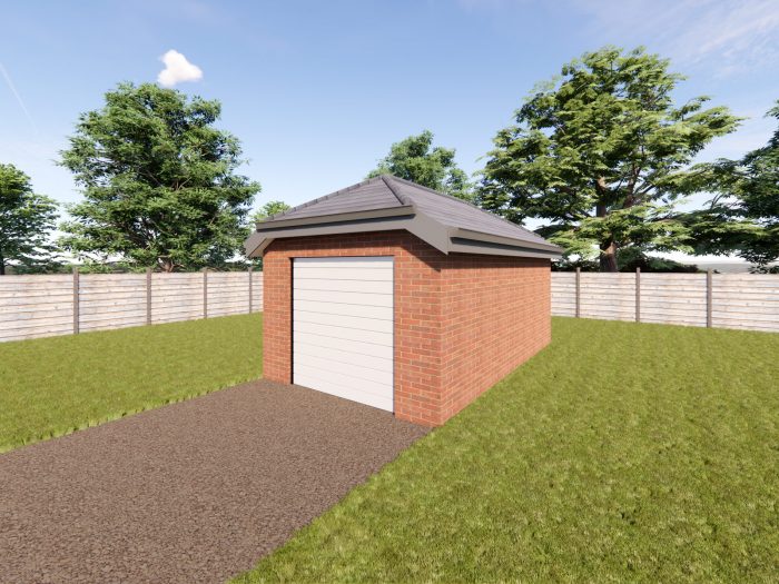 single brick garage with half hip roof