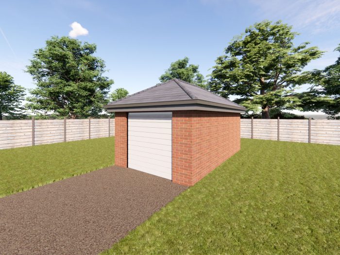 single brick garage with hip roof